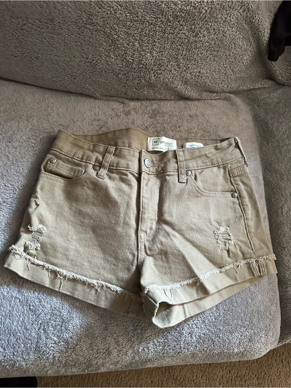Light Khaki Distressed Denim Shorts - Women's Casual Jean Shorts